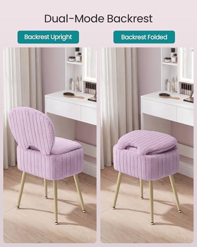 SONGMICS Vanity Chair, Makeup Stool with Folding Backrest