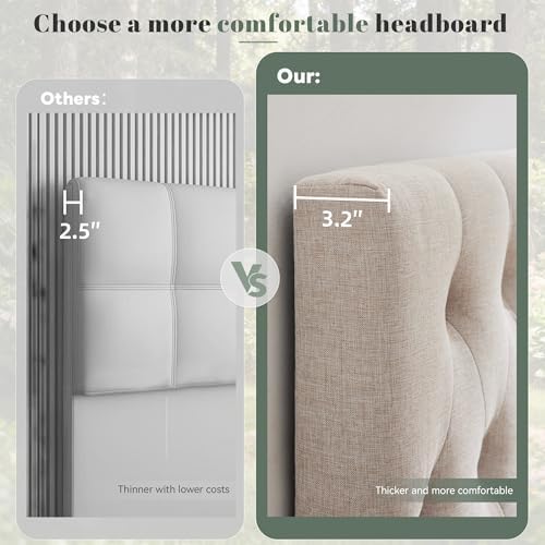 Kingfun Headboards for King Size Bed in Modern Button Design, Premium Linen Fabric Upholstered Tufted Bed Headboard, Adjustable Solid Wood Head Board, Beige