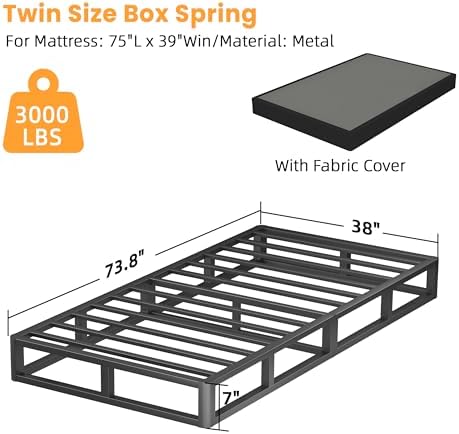 7 Inch Twin Metal Box Spring with Round Corners, 3000 LBS Heavy Duty