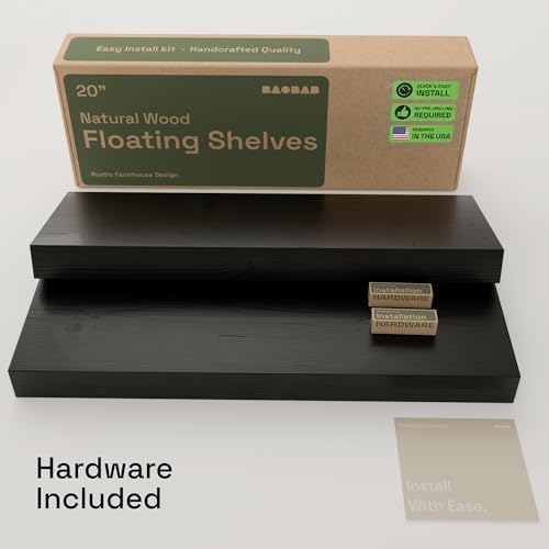 Solid Wood Floating Shelves for Wall 20 Inch Black, Wooden Bathroom Shelf