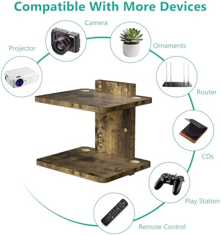 WALI Floating TV Shelf, 2 Tier Projector Shelf for DVD Player, Routers, Game Console, Cable Boxes, Living Room Decor Accessories, Wall Mount Shelves Holds Up to 22lbs(CS202NC), 2-Shelf, Vintage Brown