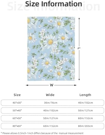 Daisies and Watercolor Wildflowers Fleece Throw Blanket Ultra Soft Cozy Decorative Flannel Blanket for Home Bed Couch Chair Travel 50x40in