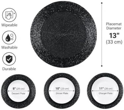 Beaded Placemats Set of 4, 13 Inch Round, Grey Charcoal