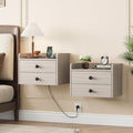 Floating Nightstand Set of 2 with 2 Storage Drawers and Charging Station