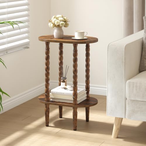 TUTOTAK Narrow Side Table with Solid Wood Legs, Oval End Table Set of 2