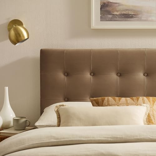 Modway Emily Full Size Performance Velvet Headboard in Taupe - Stain-Resistant Velvet Upholstery with Button Tufting and 7 Adjustable Height Positions