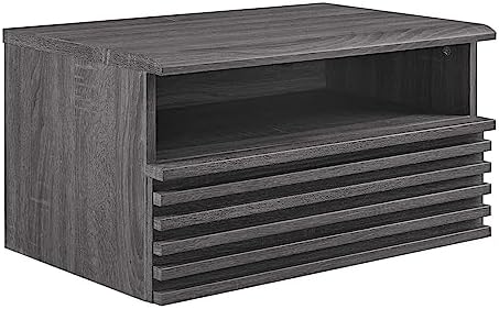 Modway Render Mid-Century Modern, Wall-Mount Nightstand, Charcoal