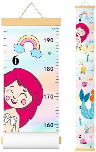 Mermaid Growth Chart,Canvas Height Ruler,Wooden Wall Decor
