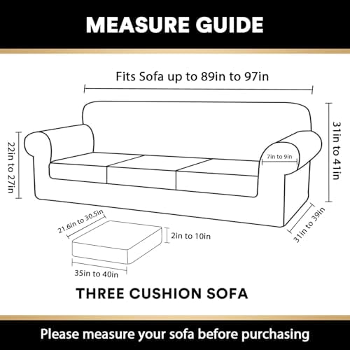 PrinceDeco Velvet XL Couch Cover for Oversized Sofa 4 Piece Sofa Covers for 3 Cushion Couch Washable Furniture Protector with Non Slip Elastic Bottom Width Up to 97 Inch(X-Large, Blue)