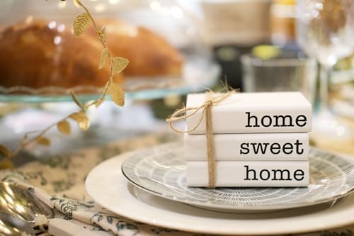 LIVDUCOT Farmhouse Mini White Decorative Books for Tiered Tray Decor - Wooden Book Stack Faux Books for Coffee Table Living Room Decoration - Small Shelf Decor Accent