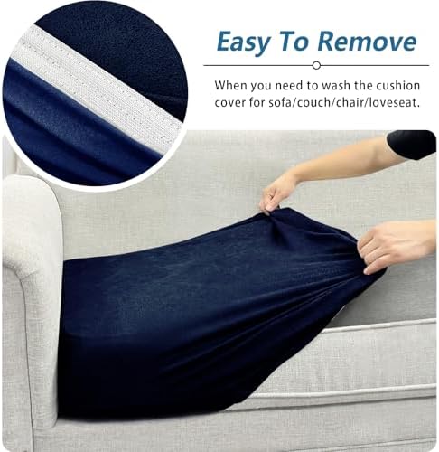 Couch Cushion Cover Leather-Look 1PC Stretch Sofa Seat Slipcover for Living Room Individual Sofa Cushion Cover Couch Seat Protector, Pet-Friendly, Non-Slip, Easy Fit - Navy