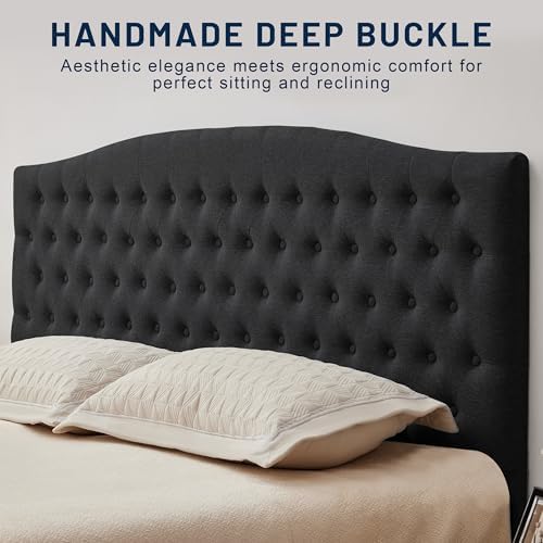Tufted Tall King Size Headboard, Linen Button Diamond Headboards, Black