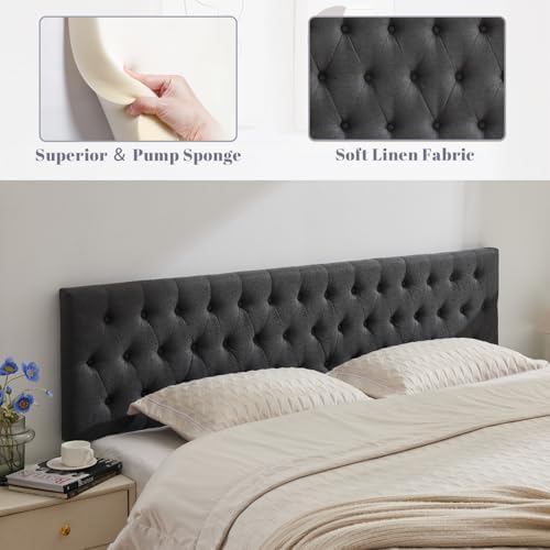 Kingfun Tufted Upholstered Bed Headboard, Dark Grey, Twin Size