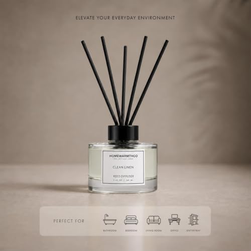 Clean Linen Reed Diffuser Set - Premium Fragrance Reed Diffuser for Home, Office, Bathroom & Kitchen, Long-Lasting Non-Toxic Essential Oil Diffuser, Home Décor, 5.63 oz (160ml)
