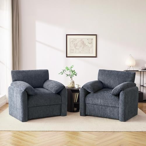 Howjoe 2 Pack Accent Chair for Living Room, Oversized Armchair, Blue