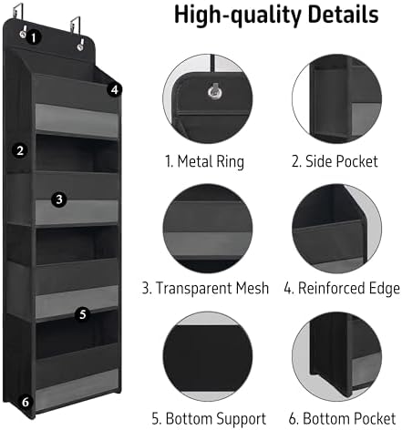 TYMENSH Over the Door Organizer for Bedroom Bathroom Pantry, 4 Shelf Black