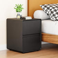 15.8" W Faux Leather Narrow Nightstand, Modern Fully-Assembled Bedside Table with 2 Drawers, Wood Night Stand Small Accent End Table & Side Table for Bedroom, Black