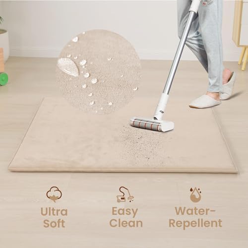 Huloo Sleep Baby Play Mat for Floor,Large 79"×79" Playpen Mat for Toddler,Infant,Kids,1.3" Thick Non-Slip Nursery Rug,Water Repellent Soft Padded Activity Mats for Tummy Time, Crawling,Playroom（Beige）