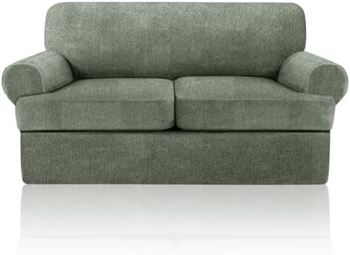Sofa Covers 3 Piece T Cushion Sofa Slipcovers, Stretch Couch Cover with 2 Individual T Cushion Covers, Machine Washable Furniture Protector for Living Room(Green, 2 Cushions)