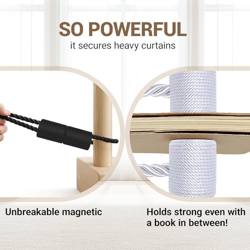 Hion Magnetic Curtain Tiebacks Black 6pcs, Curtain Holdbacks Hooks Holders