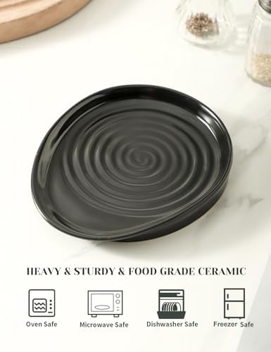 Ceramic Spoon Rest for Stove Top, Spoon Holder for Kitchen Counter, Farmhouse Cooking Utensil Holder for Spoons, Ladles, Spatula, Matte Black