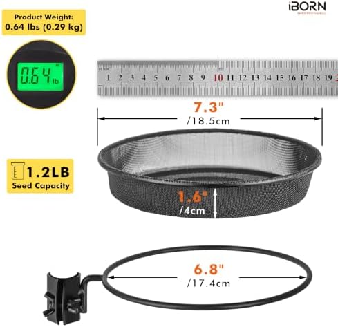 iBorn Bird Feeders Station Mesh Tray and Ring for 1” Pole Stand Station Outdoor Accessory for Humming Bird Feeders for Outside,5SECOND to Install,Fit for 1 Inch Pole,1 Inch Wooden Stick,Pack of 1