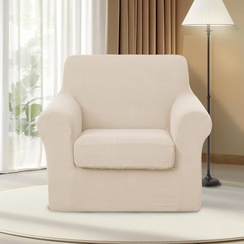 U-NICE HOME 2 Pieces Chair Covers Stretch Chair Slipcover, Beige