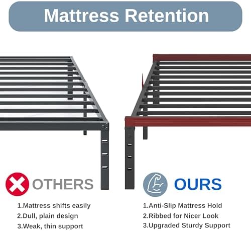 18 Inch Queen Size Metal Platform Bed Frame,Mattress Anti-Slip Design