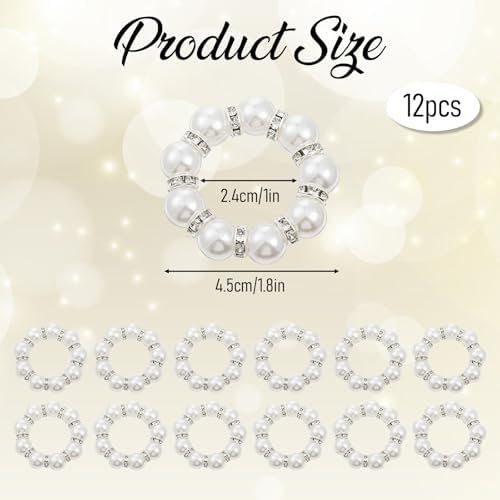 12 PCS Pearl Napkin Rings, White Napkin Rings Buckles for Table, Beaded Pearl Napkins Ring Holders for Wedding Table Decor, Formal Dinner