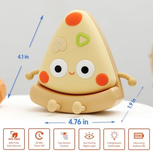 Pizza Night Light for Kids, Cute Silicone Pizze Night Lights, Baby Night Light for Breastfeeding, Squishy Rechargeable Night Lamp with 2 Dimmable, Wireless Touch Lamp for Nursery Decor for Girls Boys