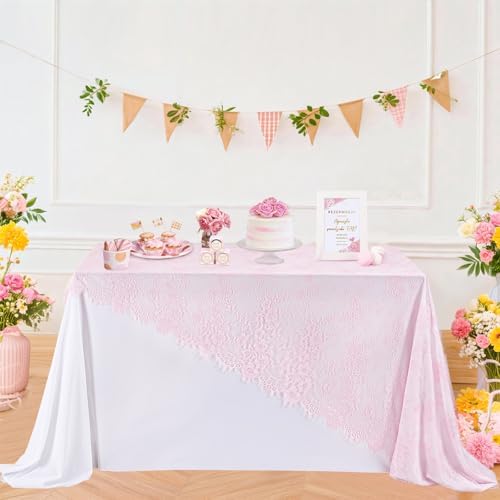 Pink Lace Table Cloth 60x120inch Tablecloth for Decorations Centerpieces
