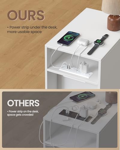 VASAGLE End Table with Charging Station, Narrow Side Table, Nightstand
