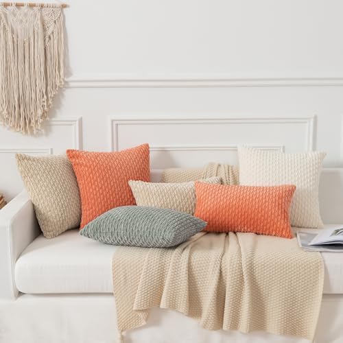 Kevin Textile Soft Corduroy 12"x20" Lumbar Pillow Covers 2 Pack, Coral Red