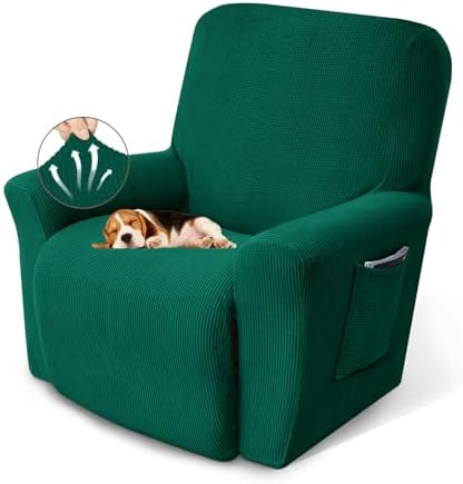 KEKUOU Recliner Chair Covers, 1-Piece Lazy Boy Recliner Covers, Dark Green