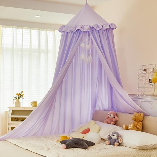 Princess Decor Canopy for Kids Bed, Soft and Durable Bed Canopy for Girls Room Tent Canopy Dreamy Mosquito Net Bedding, Children Reading Nook Canopies Indoor (Purple)