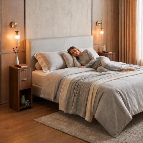 8 Inch Nightstand, 2 Drawers & Shelf, 1 Pack, Light Walnut