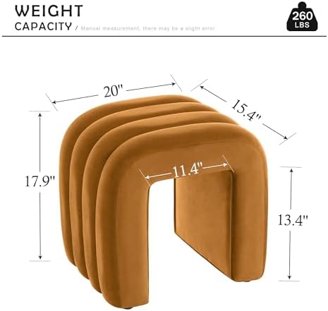 Cognac Velvet Ottoman Stool, Backless Vanity Stool, Ottoman Chair
