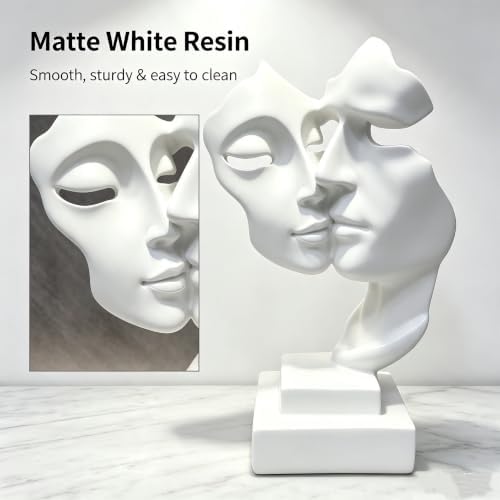 Couples Kiss Sculpture,White Thinker Resin Statue Ornaments,Silence is Gold Abstract Art Figurine,Abstract Style Sculptures,Living Room Desk Decorations,Bookshelf Decorative Objects