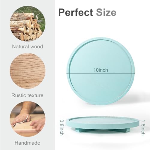 Round Decorative Tray Farmhouse Kitchen Decor Soap Dish, 10" Light Blue
