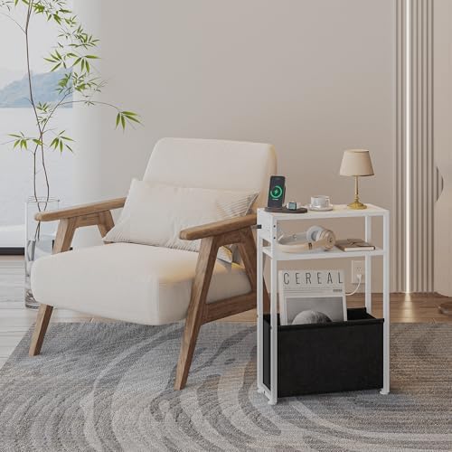 Leomonio Narrow Side Table, Slim Night Stand with Magazine Rack