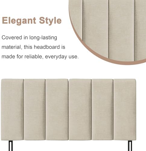 HAOBO Home Upholstered Queen Headboard Only, Linen Panel Grayish White