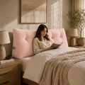 Headboard Pillow Queen Size, Reading Pillow for Bed, Wave Pattern Wedge Pillow, Tufted Backrest Support, Headboard Substitute, Pink