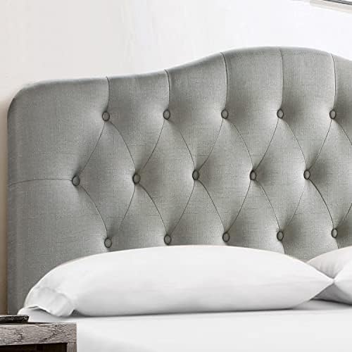 Rosevera Givanna Adjustable Height Headboard with Linen Upholstery and Button Tufting for Bedroom, King, Light Gray
