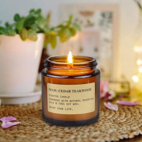 YFYTRE 4 Pack Scented Candle Set Soy Wax Candles, Aromatherapy Candles for Home Decoration, Jar Candles Gift for Women Mother with Amber Glass Jars and Kraft Wrapping