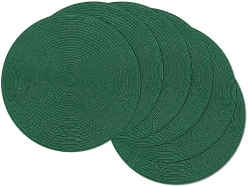 SHACOS Dark Green Round Placemats Set of 6 Cotton Polyester Braided 15 inch Washable Kitchen Dining Table Place Mats Christmas Table Mats for Home Wedding Party Decor