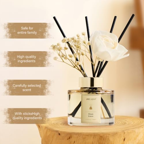 Airkeep Flower Reed Diffusers Set, 5.07 oz Clean Linen Scented Oil Diffuser with 8 Reed Sticks, Home Fragrance Diffuser Gift Set for Bathroom & Office Decor 150ml