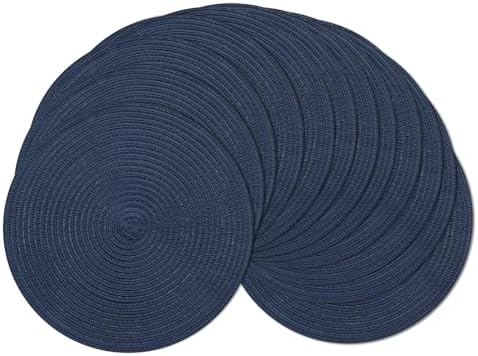 SHACOS 15 inch Round Placemats Set of 12 for Dining Table Braided Circle Place Mats Kitchen Table Placemat Washable Table Mats, Navy Blue