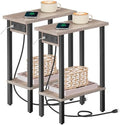 HOOBRO Narrow Side Tables, Set of 2, 2-Tier Slim End Tables with Charging Station, Skinny Nightstands with Open Storage, for Small Spaces, Living Room, Bedroom, Study,Greige and Black BG240UBZP201