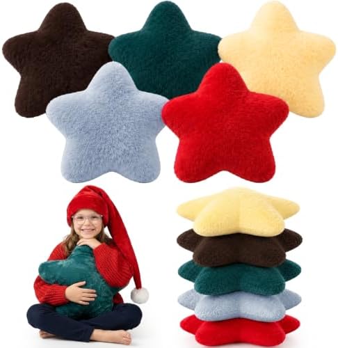 Soaoo 5 Pcs Star Fluffy Pillow Star Shape Pillow, Christmas Earth Tones