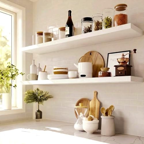 Amada 47 Inch Floating Shelves with Invisible Brackets, Set of 2, White